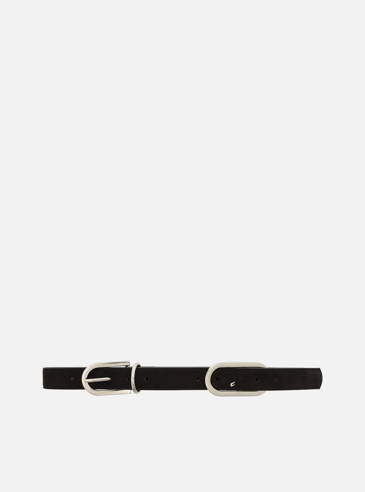 Cinto Preto Nobuck Médio Fivela Oval Dupla — foto 1