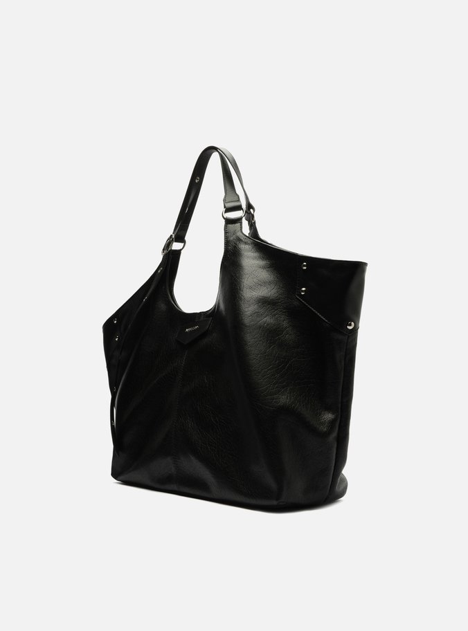 Bolsa Shopping Preta Couro Grande Rebites