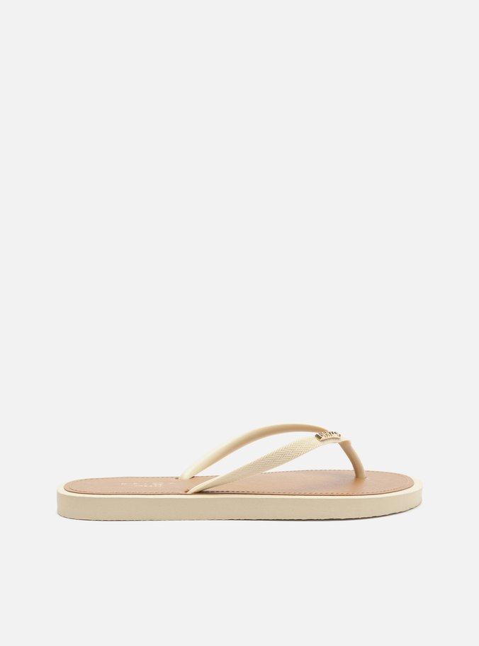 Chinelo de Dedo Tiras Off-White Palmilha Marrom