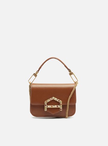 Bolsa Tiracolo Marrom Couro A001 Pequena Pedrarias