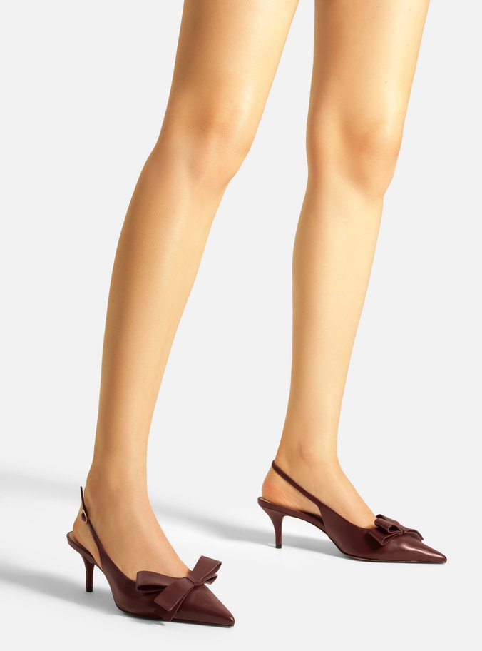 Scarpin Vermelho Couro Slingback Laço Lateral