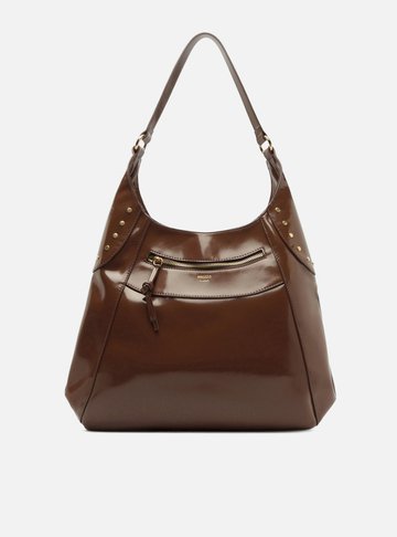 Bolsa Hobo Marrom Grande Rebites Laterais