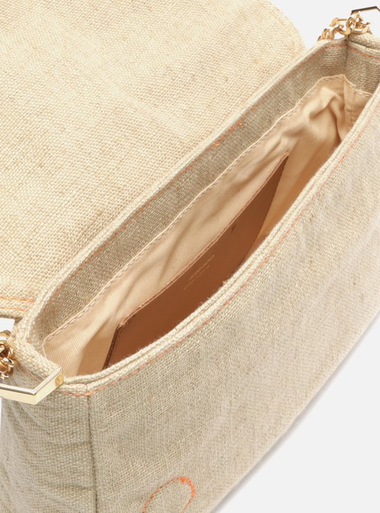 Bolsa Tiracolo Bege Linho Média Gisele Corrente