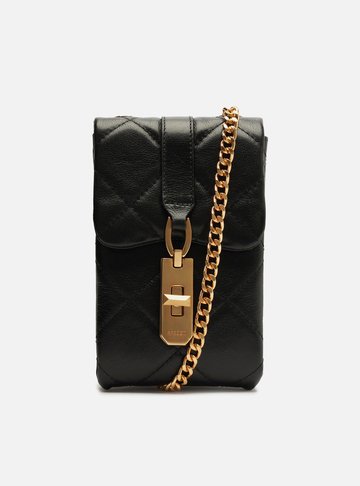 Mini Bag Preta Couro Matelassê Porta-Celular