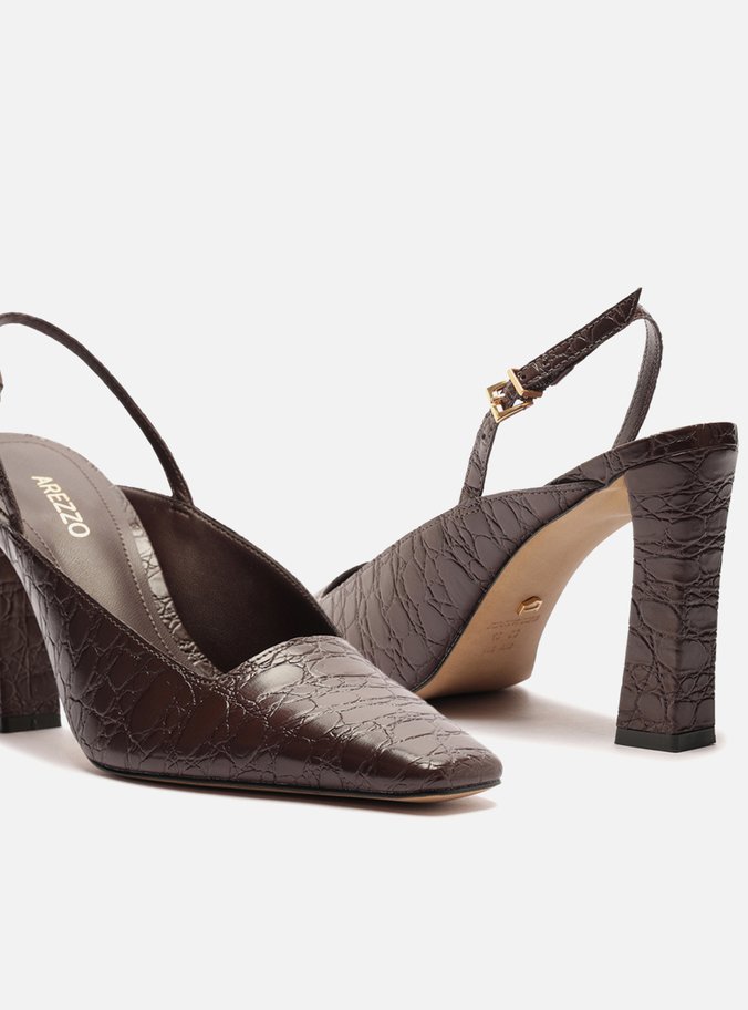 Scarpin Marrom Croco Slingback