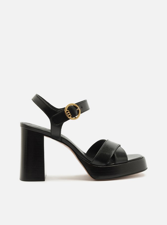 Sandália Preta Acamurçada Salto Bloco Fivela Tiras