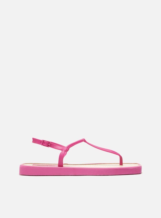 Sandália Rasteira Rosa Slim Square Palmilha
