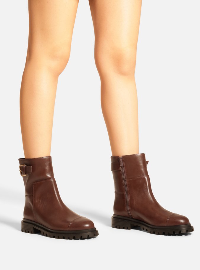 Bota Marrom Couro Cano Curto Tratorada Fivela