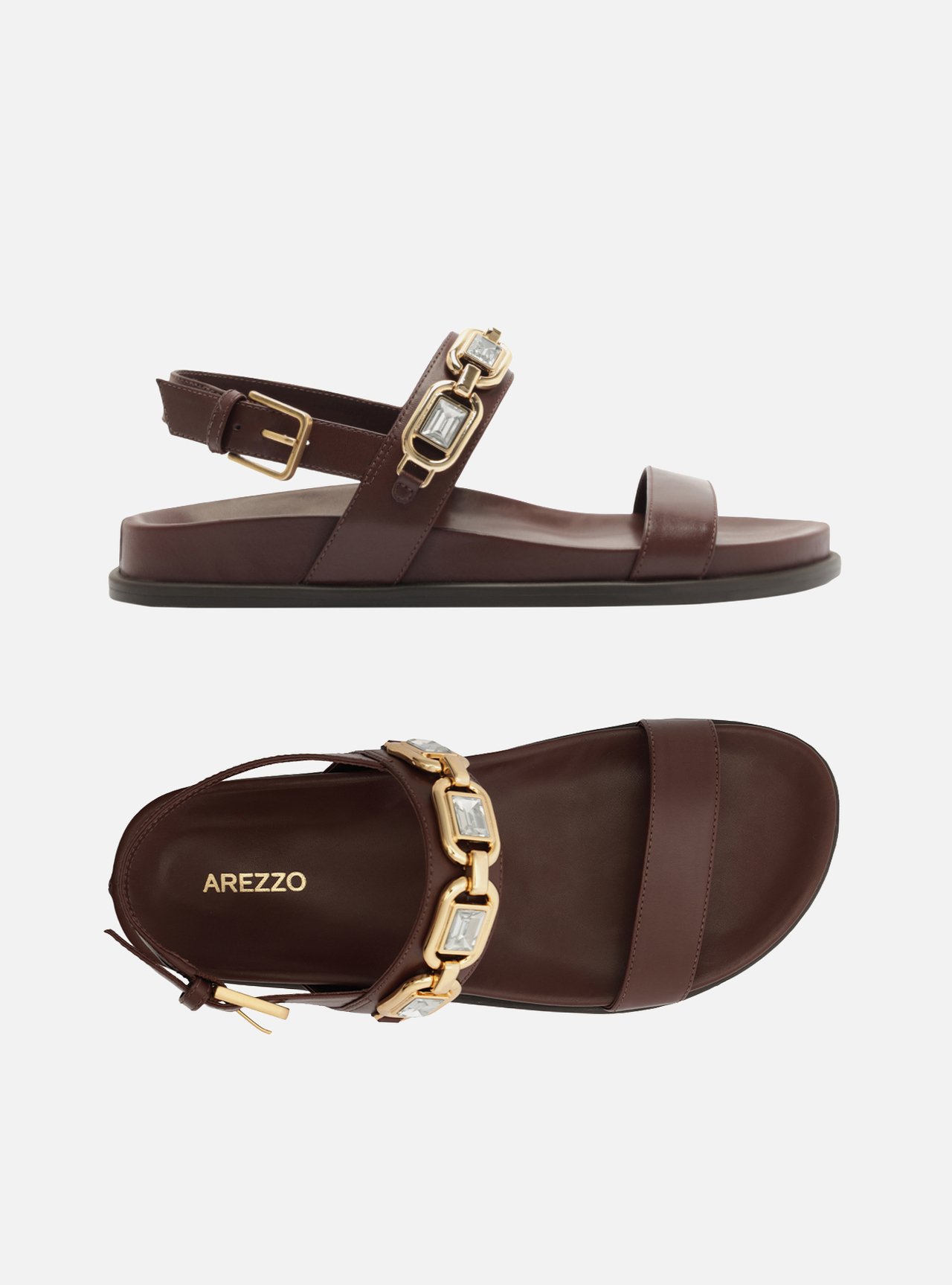 Sandália Papete Dourada Couro Flatform Pedraria — foto 5