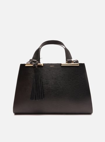 Bolsa Tote Preta Couro Média Metal Barbicacho