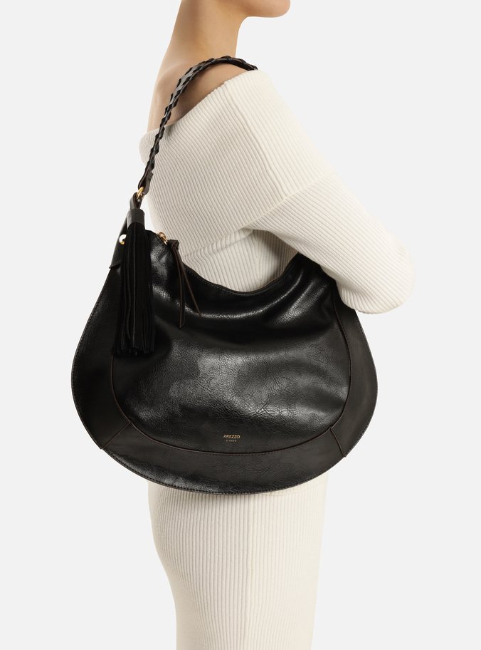 Bolsa Hobo Preta Grande Alça Trançada