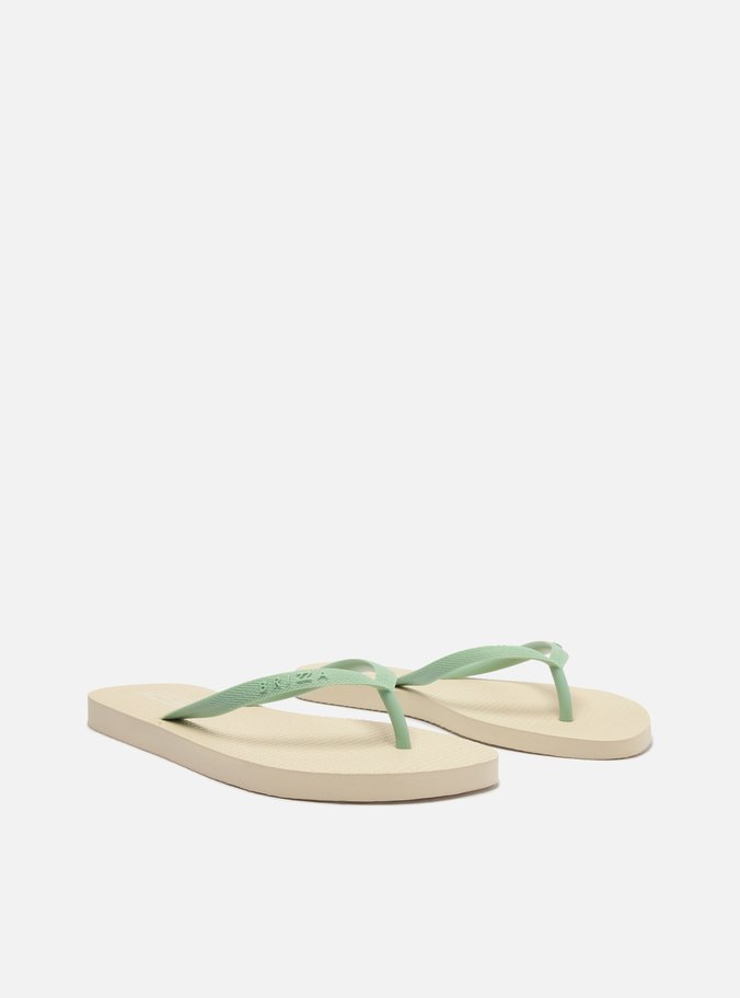 Kit Chinelo de Dedo Branco e Verde e Pouch