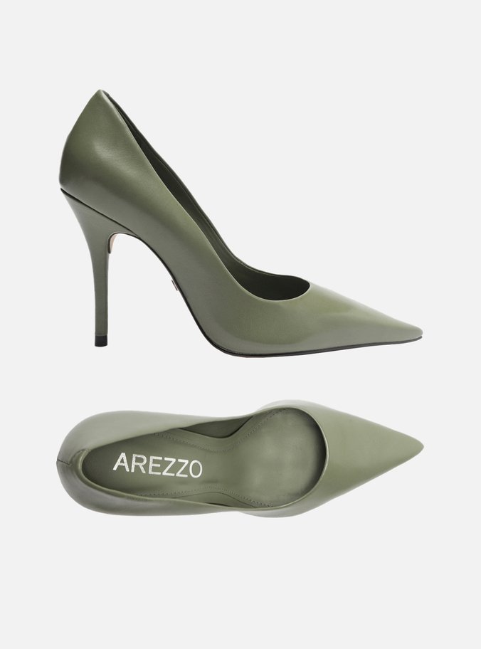Scarpin Verde Militar Couro Salto Alto Bico Fino