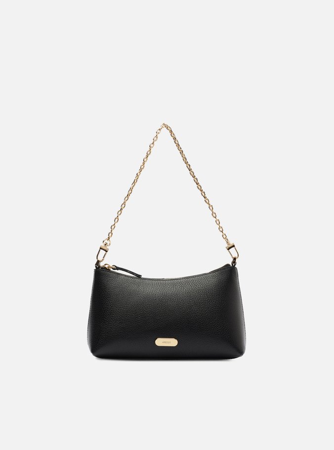 Bolsa Tiracolo Preta Couro Pequena Corrente