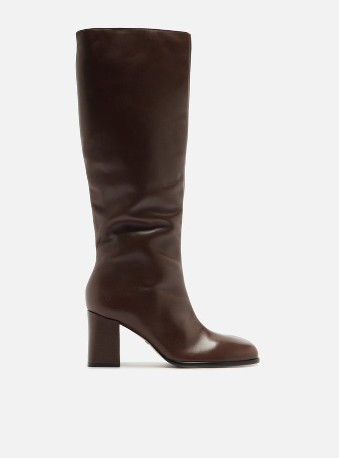 Bota Marrom Couro Cano Médio Bloco