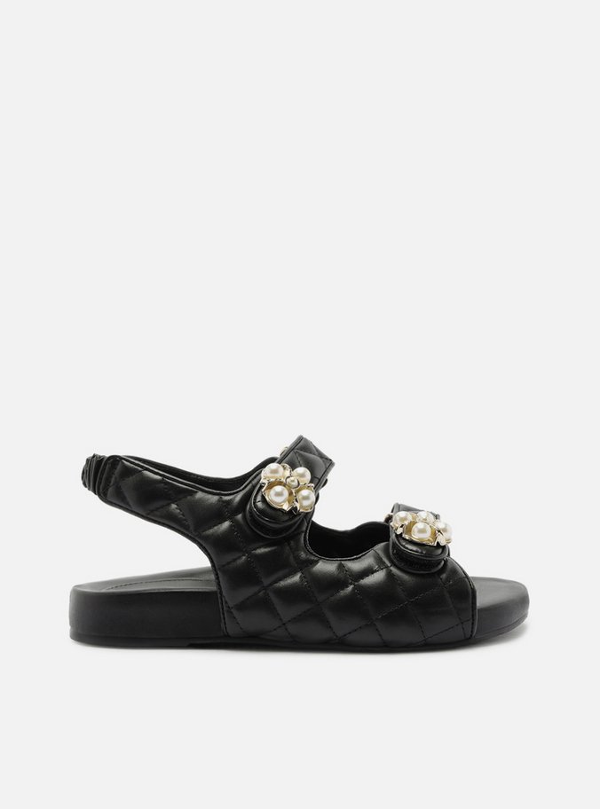 Sandália Papete Preta Couro Flatform Matelassê