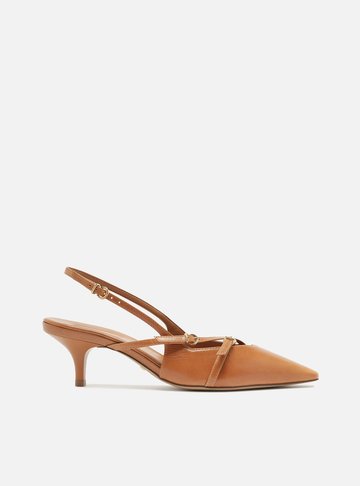 Scarpin Marrom Couro Salto Médio Slingback Amélia