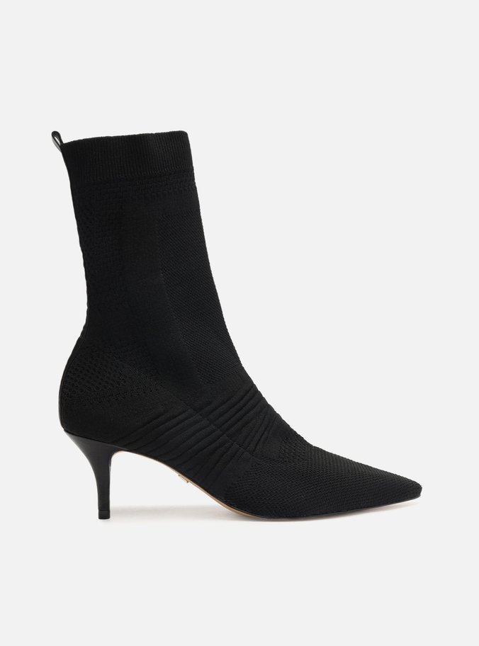 Bota Skinny Preta Knit Cano Médio Salto Baixo