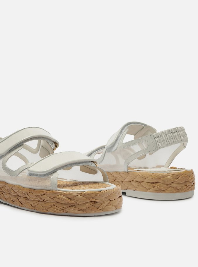Sandália Papete Branca Tela Flatform Velcro