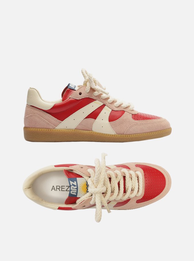 Tênis Rosa Camurça Amarração Retrô Vermelho
