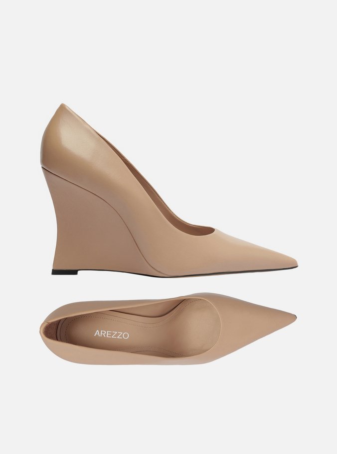 Scarpin Bege Couro Salto Alto Anabela