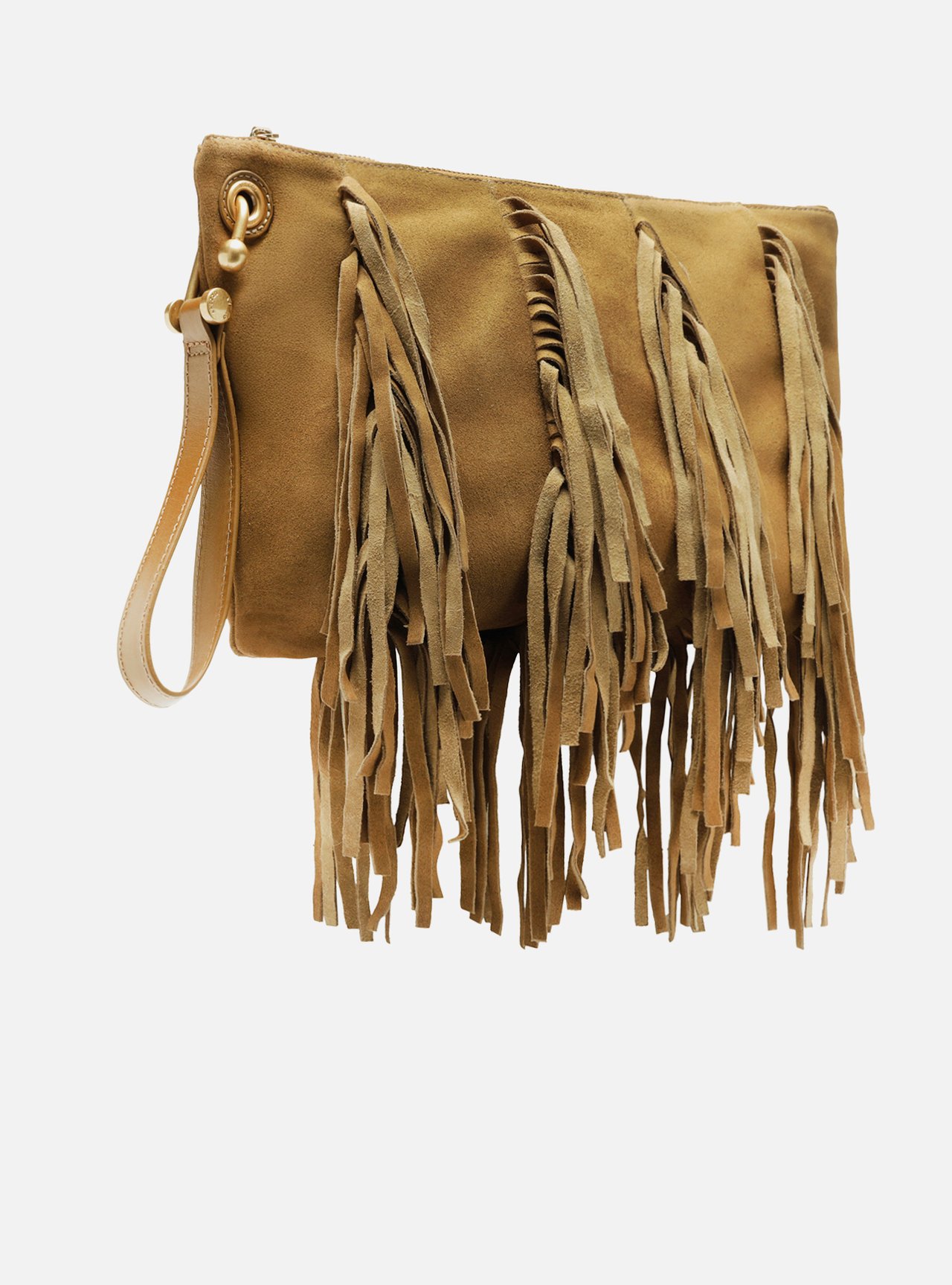 Bolsa Tiracolo Marrom Suede Grande Franjas — foto 5
