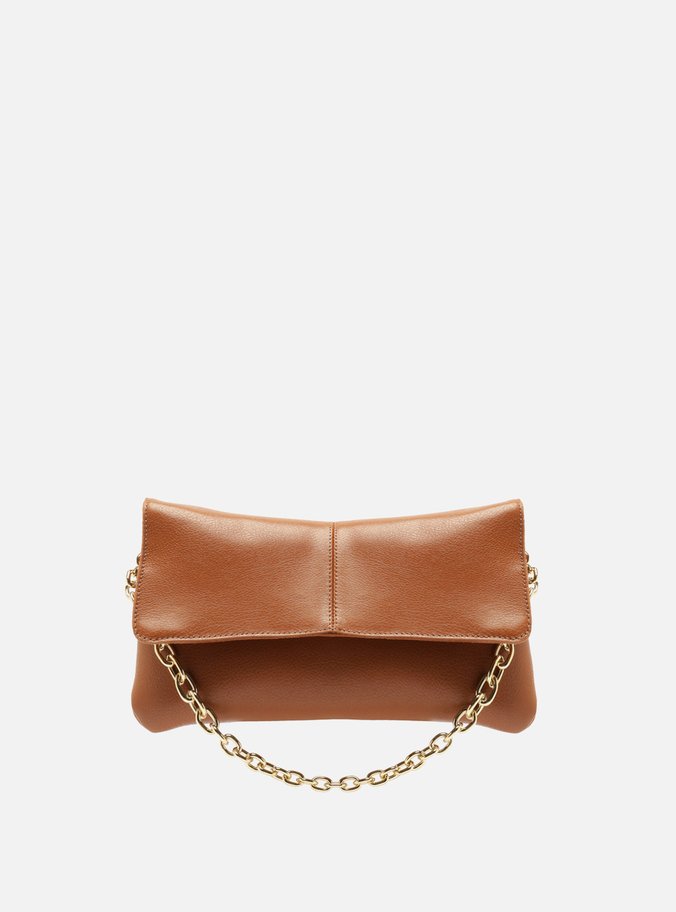 Bolsa Tiracolo Marrom Couro Média Corrente Dourada