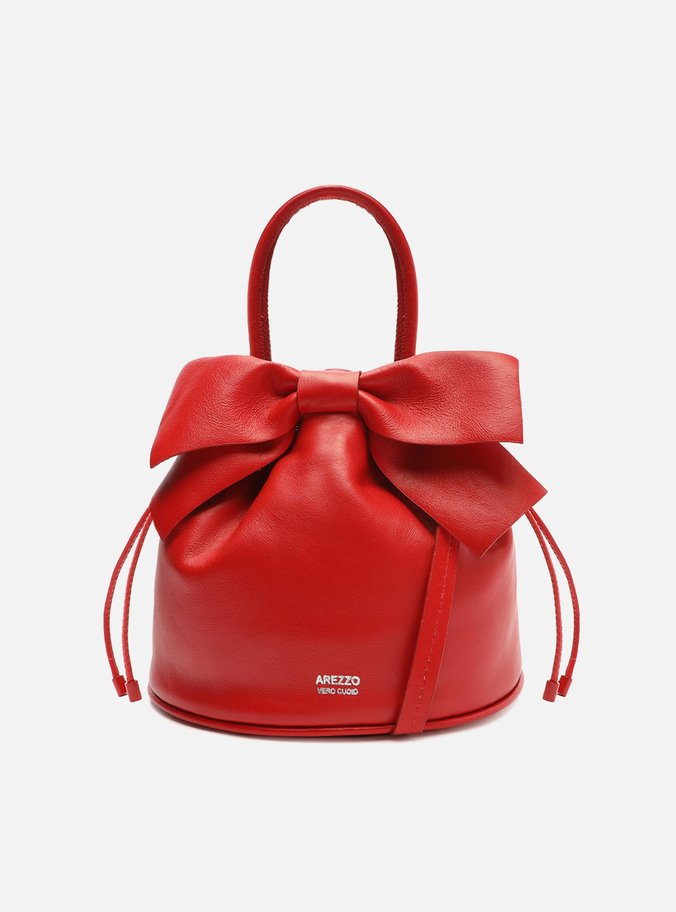 Bolsa Bucket Vermelha Couro Pequena Laço