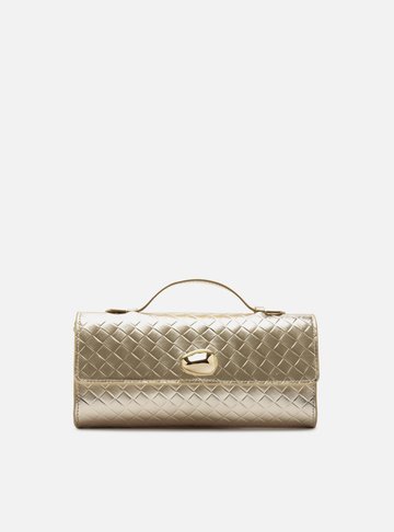 Arezzo — Bolsa Tiracolo Dourada Couro Média Tressê