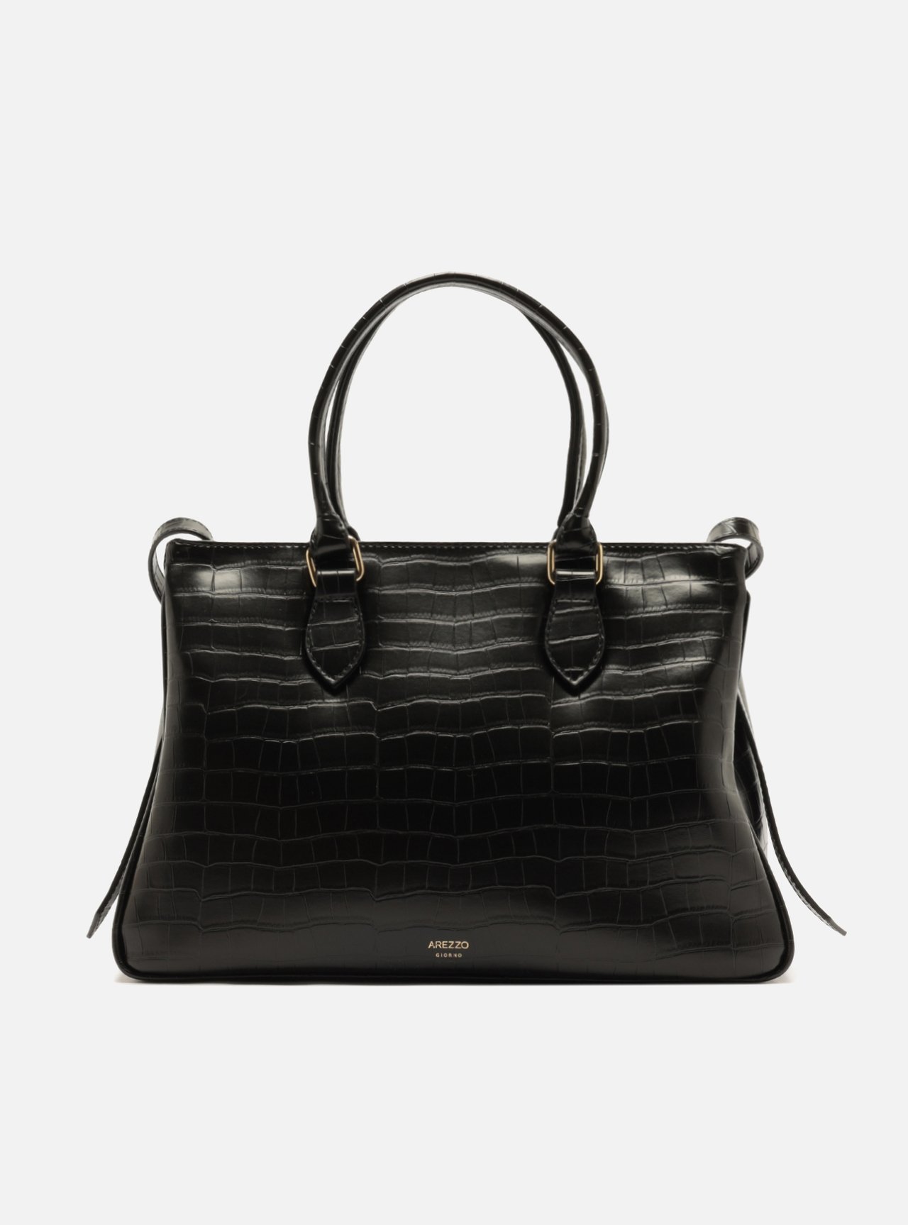 Bolsa Tote Preta Média Croco Metais — foto 1