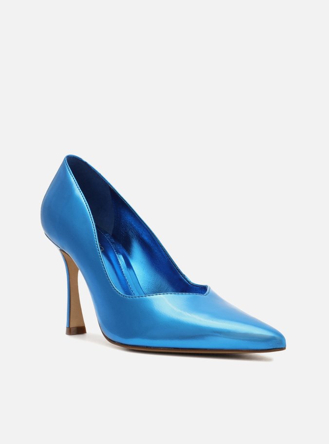 Scarpin Azul Metalizado Bico Fino Sia