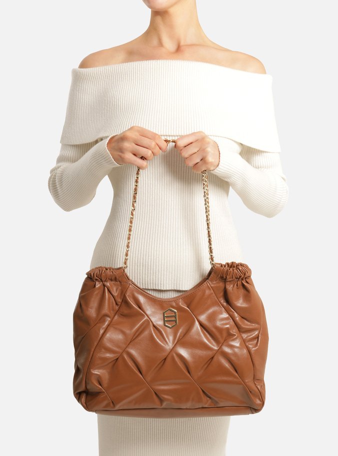 Bolsa Shopping Marrom Couro Grande Frisos