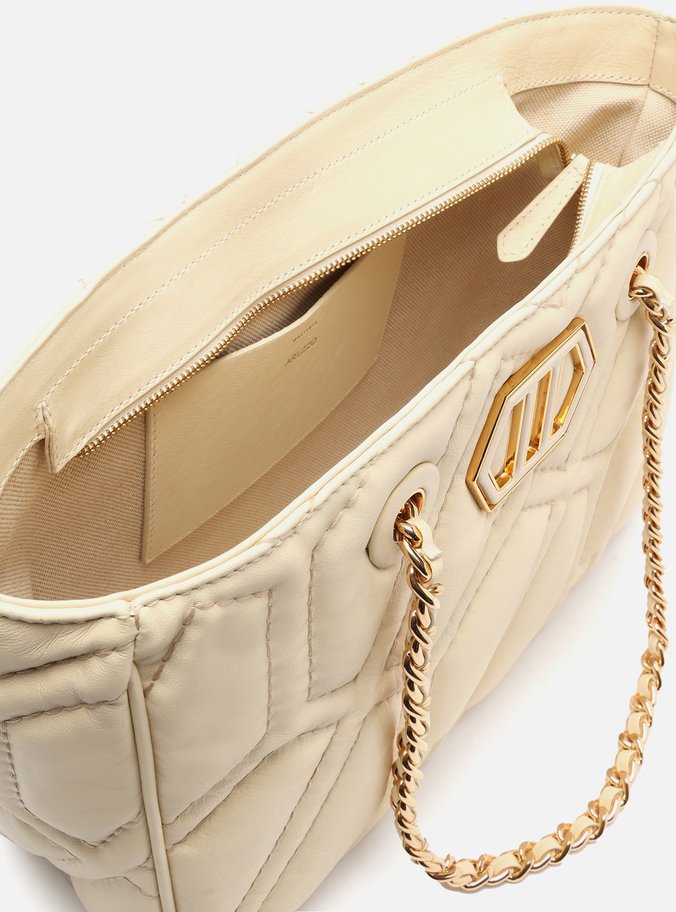 Bolsa Shopping Off-White Couro Pesponto Emma Grande