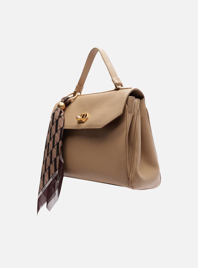 Bolsa Satchel Bege Couro Média Lenço