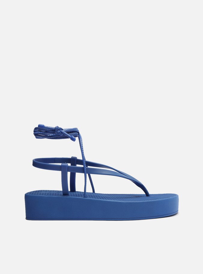 Sandália Azul Cobalto Flatform Amarração Brizza