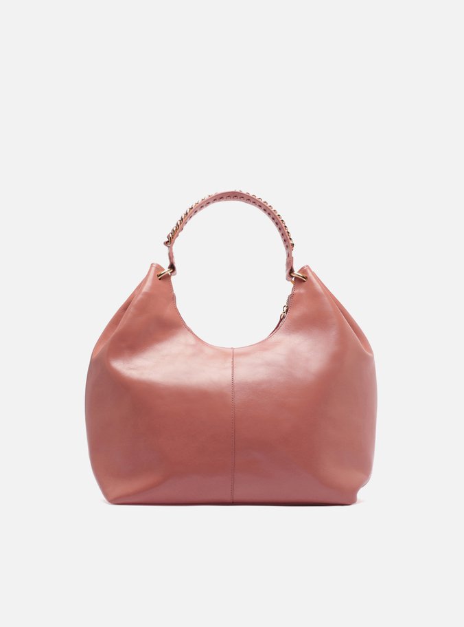 Bolsa Hobo Média Couro Rosa Blush Corrente