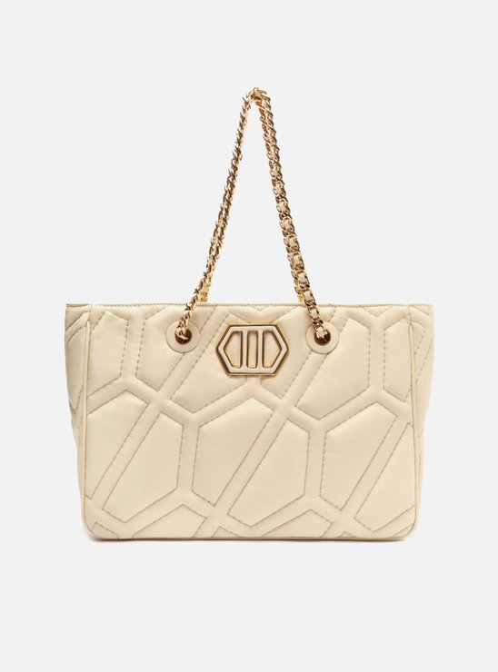 Bolsa Shopping Off-White Couro Pesponto Emma Grande