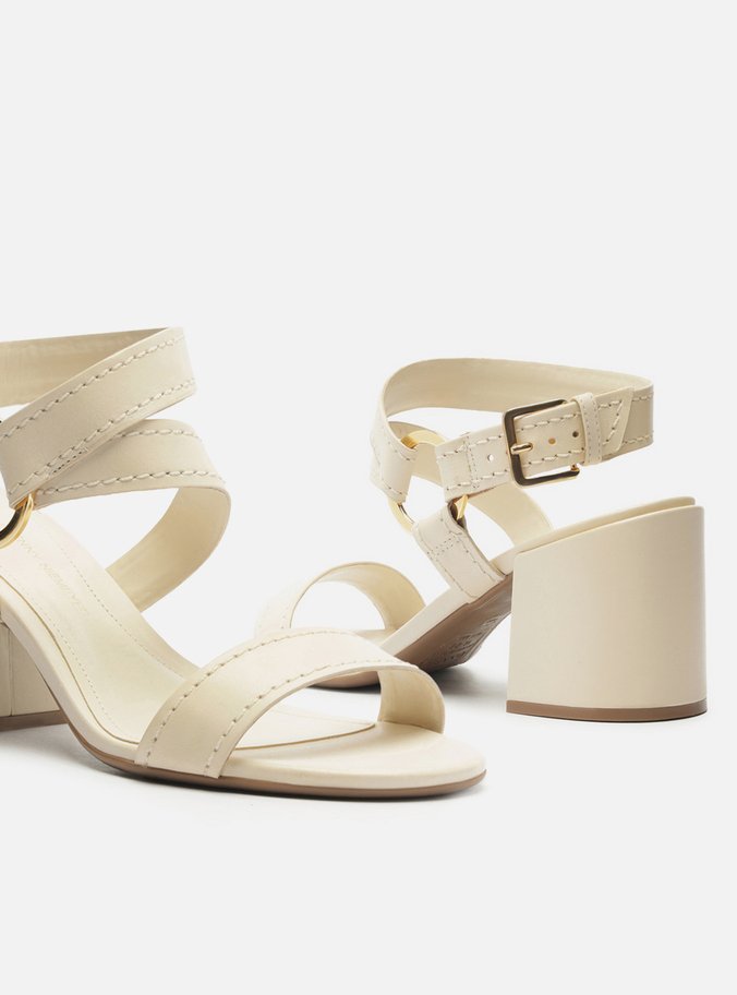 Sandália Off-White Couro Salto Bloco Lenny Niemeyer