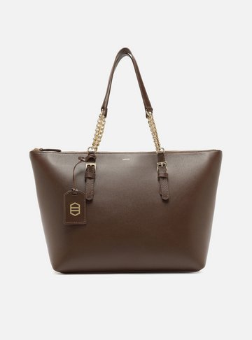 Bolsa Shopping Marrom Couro Grande Alça Corrente