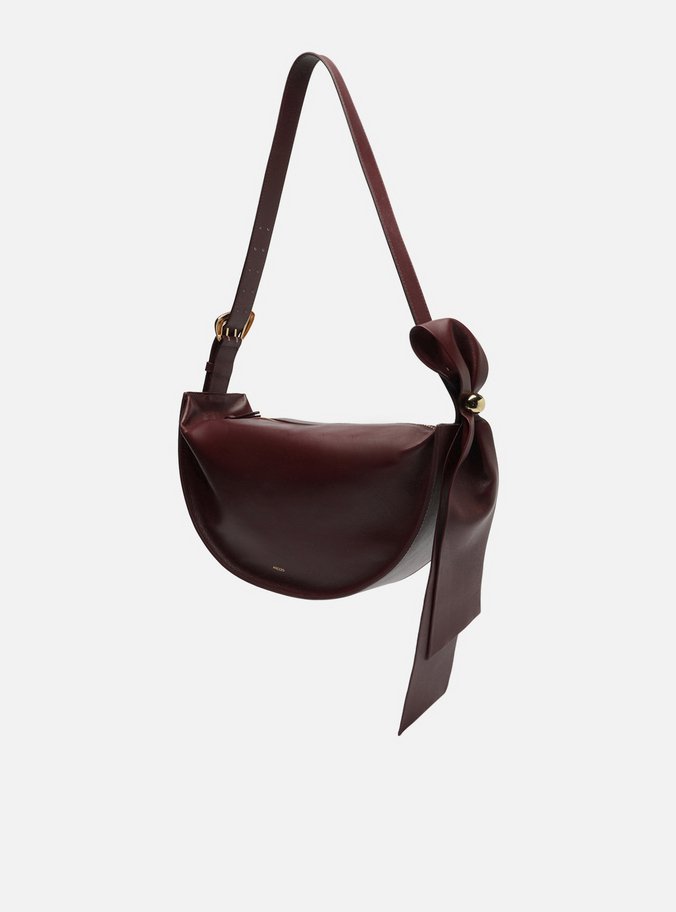 Bolsa Tiracolo Vinho Couro Grande Laço Metal