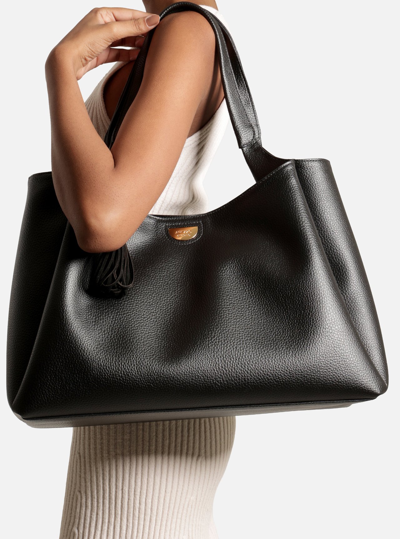 Bolsa Shopping Preta Grande Franja — foto 6