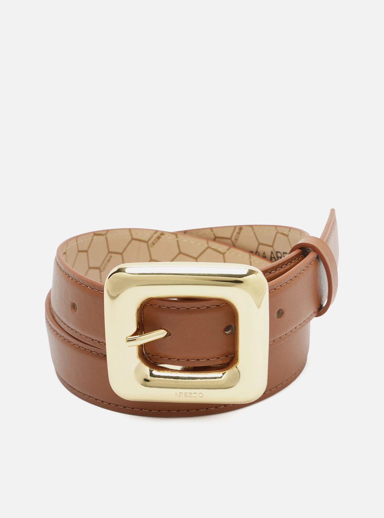 Cinto Marrom Couro Médio Maxi Fivela Quadrada — foto 3