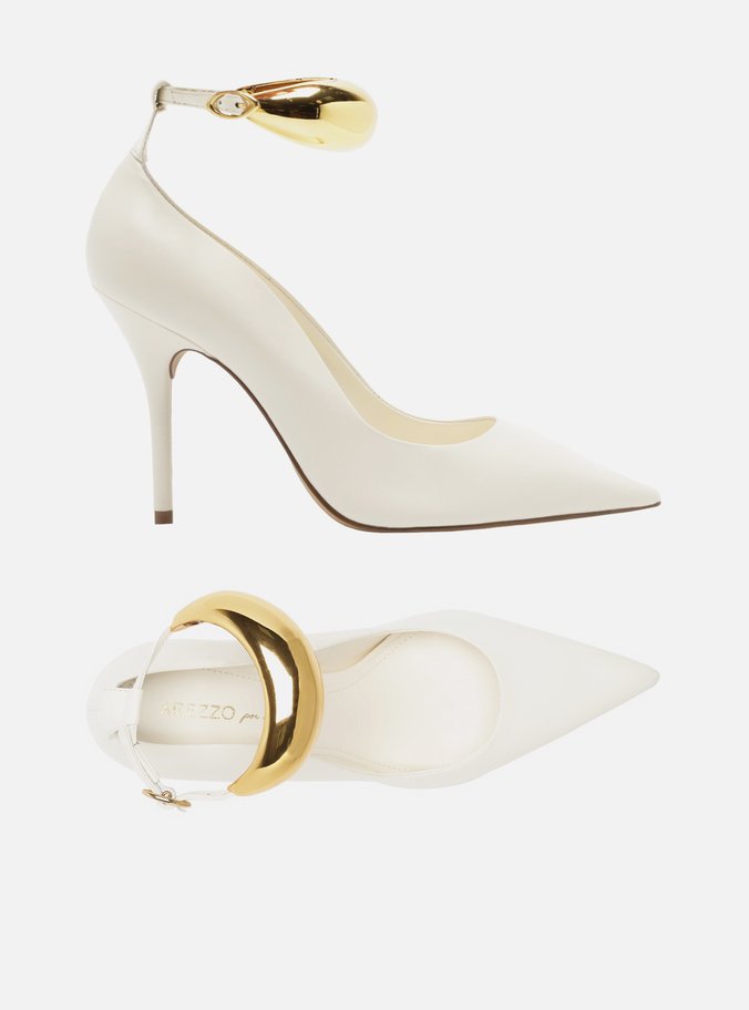 Scarpin Branco Couro Salto Alto
