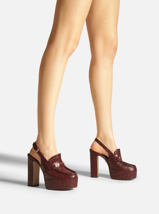 Loafer Vermelho Croco Salto Bloco Meia Pata
