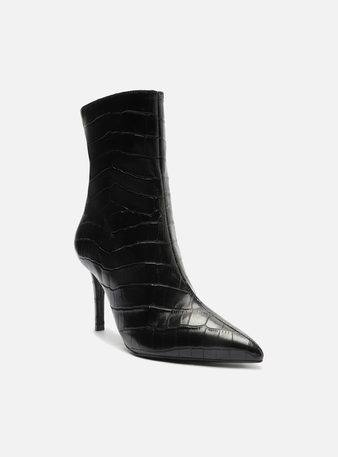 Bota Preta Croco Cano Médio Salto Fino