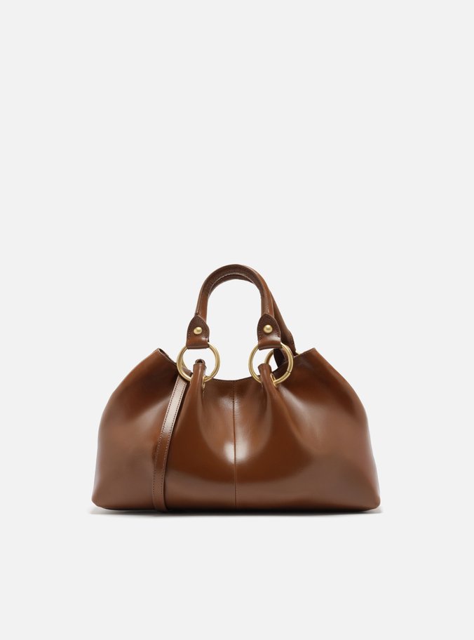 Bolsa Tote Marrom Couro Média Rebites
