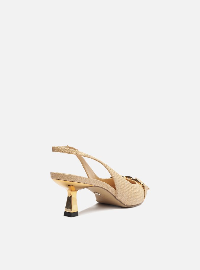 Scarpin Nude Tecido Bico Fino Slingback Bridão