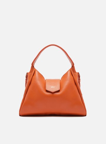 Bolsa Hobo Laranja Couro Média Lapela