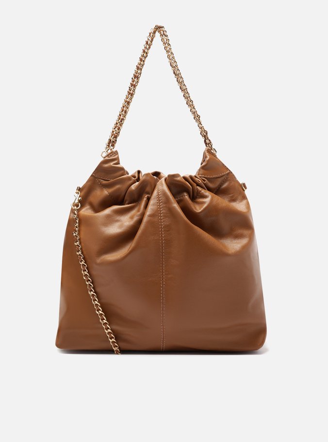 Bolsa Hobo Marrom Couro Grande Alça Corrente