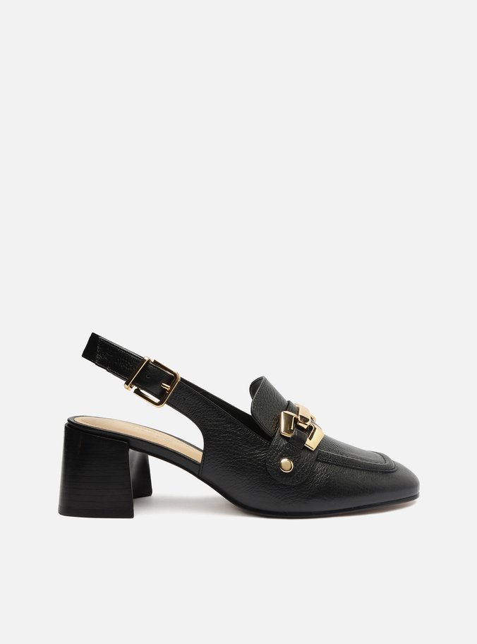 Loafer Preto Couro Salto Bloco Bridão Switch com Troca de Bridão